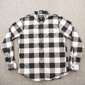 Hollister Shirt Mens Medium Black Gray Button Long Sleeve Cotton Checks Slim